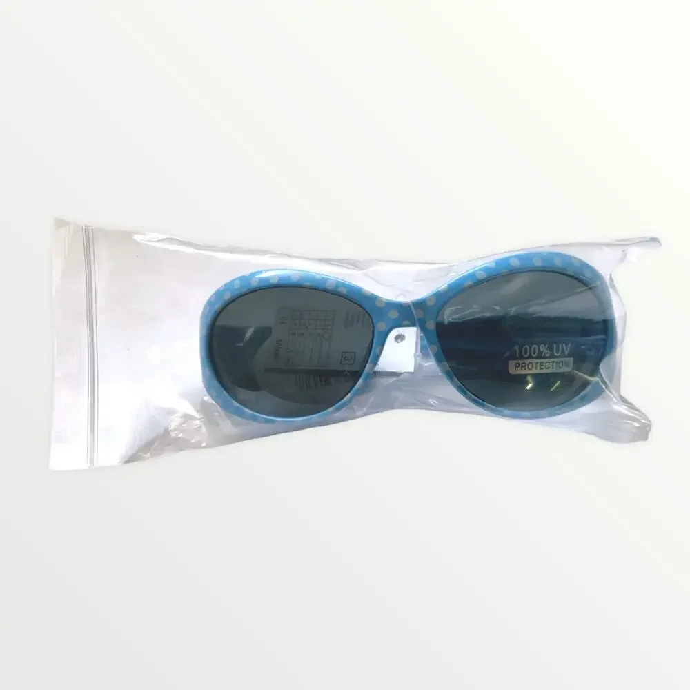 Kids Sunglasses 100% UV Protection Green & Blue Retro Frames & White Polka Dots
